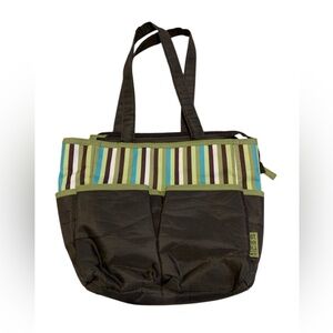 💜 Just One You Carter Brown Diaper Bag Tote Striped Green Blue Travel Carry-All